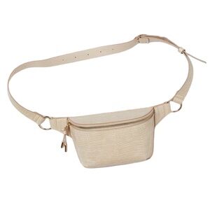 Waist Crossbody Bag Fanny Pack Beige Faux Leather Crocodile Print Gold Hardware